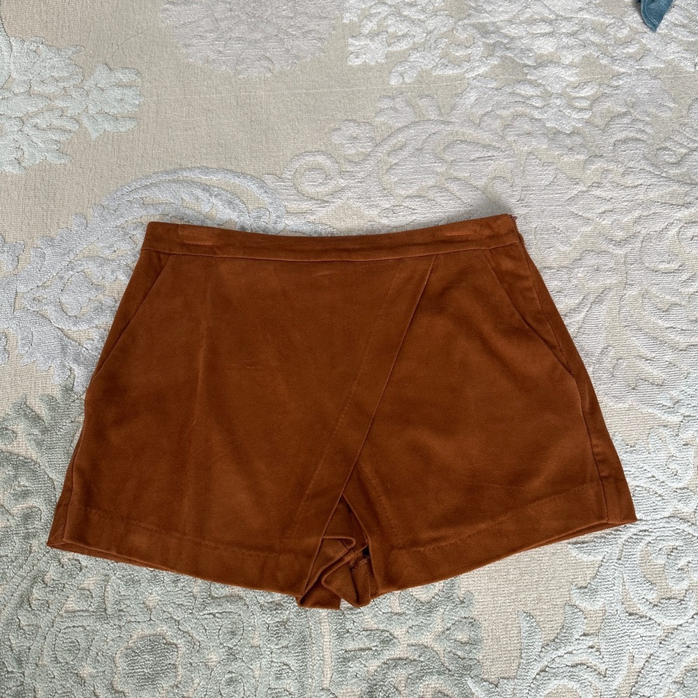 Chic Brown Suede Wrap Shorts